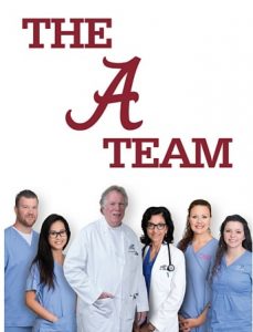 Image shows 2 Doctors and 4 staff. Text says, "The A Team"