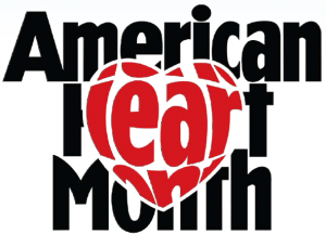 Text says "American Heart Month". A clear heart of the center of the text that makes some of the text red.