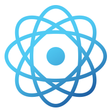 Nuclear MT Icon - Blue Atom with particals drawn in lines around the atom