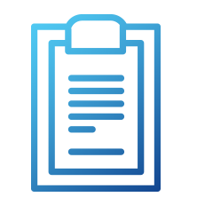 Patient Forms Icon - Blue Clipboard with paper and lined writing