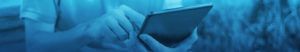 hands holding a phone with blue overlay