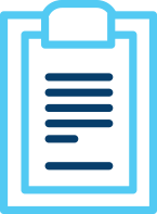 Patient Forms Icon - Blue Clipboard with paper and lined writing