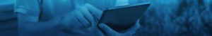 hands holding a phone with blue overlay